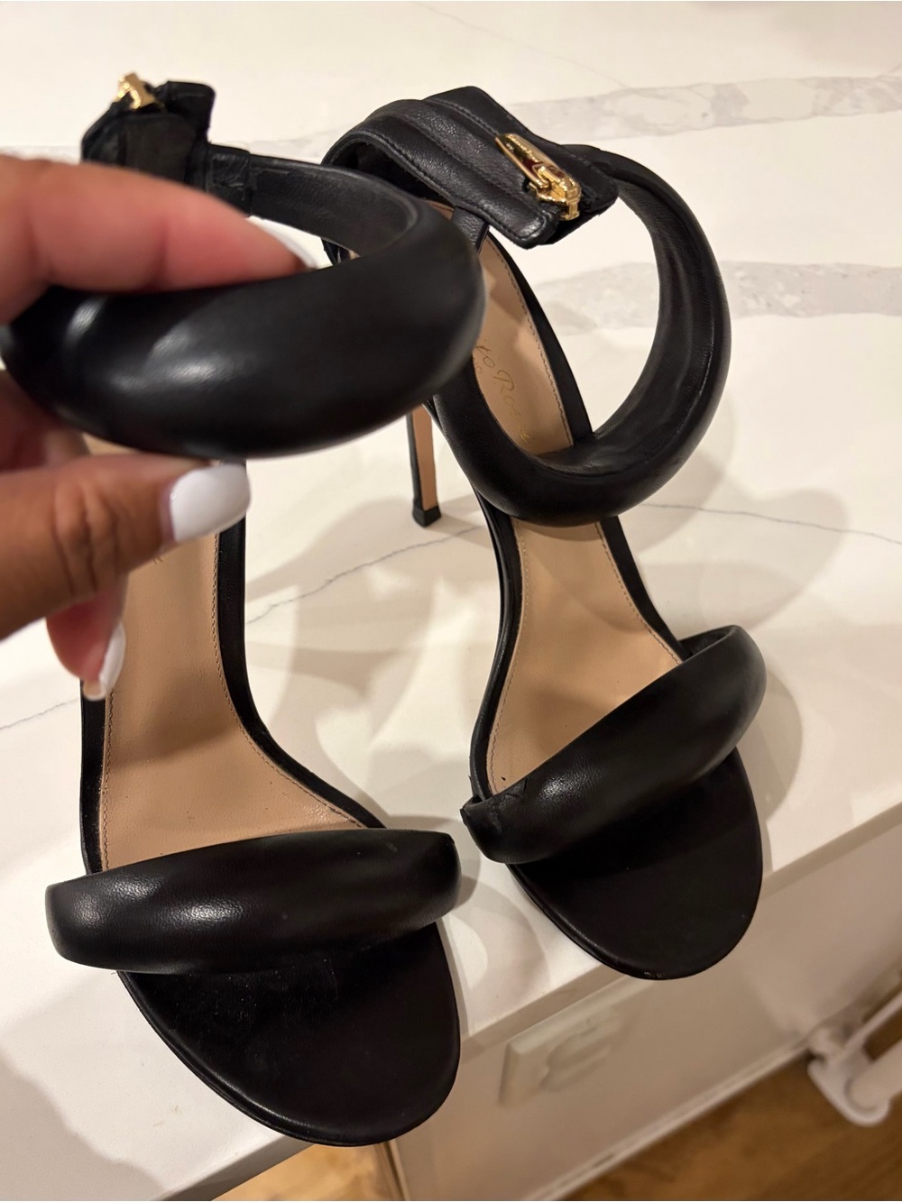 Gianvito Rossi Black Padded-Strap Stiletto Sandals